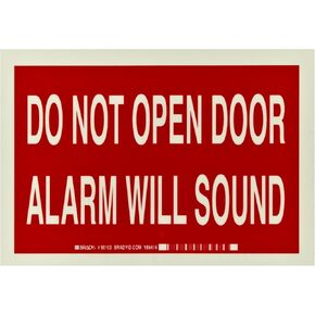 Brady 90103 10" Width x 7" Height B-324 Glow-in-the-Dark Self-Stick Polyester, Green on Red Fire and Exit Sign, Legend "Do Not Open Door Alarm Will Sound"