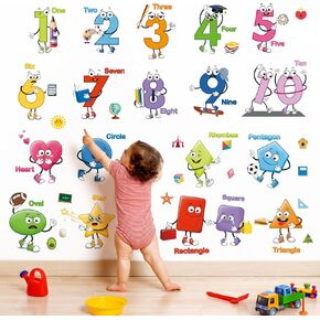 decalmile Colorful Shapes Numbers Wall Decals Educational Learning Geometry Wall Stickers Kids Toddler Room Preschool Classroom Daycare Wall Decor