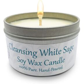 Alternative Imaginations White Sage Candle - All Natural Essential Oil Soy Wax Tin Candle - Aromatherapy Smudging Votive Made with Pure Salvia Blanca (White Sage) Oil - (6oz)