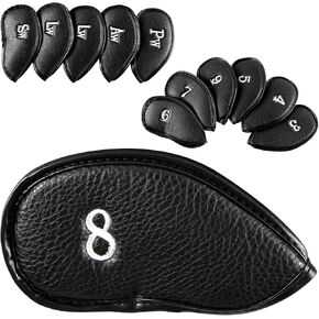 12 PCS Golf Club Covers Golf Iron Head Covers Set Black Velcro Embroidered Golf Headcover Fit All Brands Callaway Ping Taylormade Cobra Etc. Also Custom Name