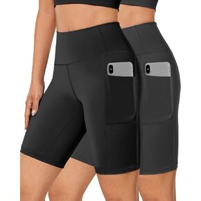 Womens Biker Shorts with Pockets 8" Inch High Waisted Compression Workout Stretchy Shorts for Summer Yoga Tummy Control Gym Running Athletic Soft Leggings Knee Length Bike Short Black Grey
