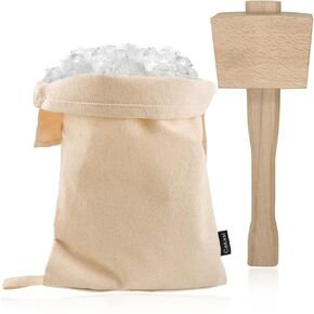 Lewis Bag and Ice Mallet Crush Set，Wood Hammer and Reusable Canvas Bag for Crushed Ice Use for Home Party Bar Kitchen Dried Ice Crushing Drinks