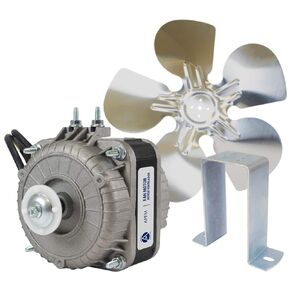 Appli Parts APFM-51E 5W refrigeration condenser and evaporator motor 115V 60Hz 0.4A 1450rpm includes base and 8in aluminum Fan Blade CCW shaft end Universal fit
