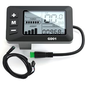 شاشة عرض EBike، شاشة LCD للدراجة 24 فولت 36 فولت 48 فولت، مع موصل تمديد مقاوم للماء مباشرة إلى وحدة تحكم EBike، مقود مقاوم للماء 22.2 مم (GD01) in Kuwait
