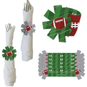 Big Dot of Happiness End Zone - Football - Baby Shower or Birthday Party Paper Napkin Holder - Napkin Rings - Set of 24