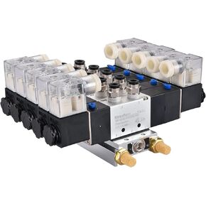 Electrical Pneumatic 5 Solenoid Valve, 4V230C-08, 24VDC, PT1/4, 5 Way 3 Position, Manifold Base, Muffler, Quick Fittings Set, CE