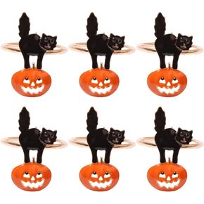 Luxshiny 6pcs Halloween Napkin Rings Cat Pumpkin Napkin Buckles Alloy Halloween Napkin Holders Serviette Buckle for Thanksgiving Dinner Parties Home Table Decoration