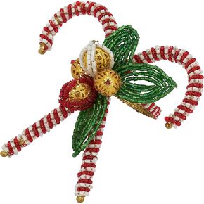 SARO LIFESTYLE Collection Candy Cane Napkin Rings (Set of 4), 1.5", Red/White NR320.RW