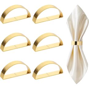 Gold Napkin Rings, 6pcs Semicircle Metal Gold Napkin Holder Buckles, Fall Thanksgiving Christmas Napkin Rings, Napkin Rings Buckles for Table Decorations, Wedding, Dinner, Party, DIY Decoration