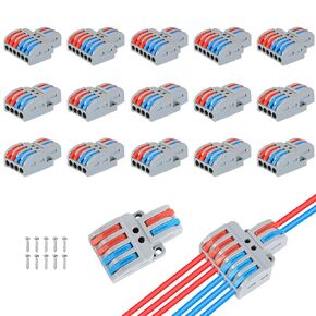 15pcs Connectors, Compact Wire Conductor Connector Quick Wiring Cable Connector,Butt Terminal Connectors CE Listed and RoHS Compliant（2 in 4 aus und 2 in 6 aus）