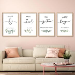 Inspirational Wall Art Sign Decor 16"x11" Set of 4 Morden Office Prints Soild Wood Framed Home Office Motivational Plaque Farmhouse Living Room Office Sign Wall Hanging Decoration (Wood)