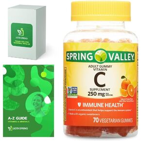 Spring Valley Vitamin C Gummies, 250 mg, 70 Count + “Vitamins & Minerals - A to Z - Better Light&Spring Guide" (1 Pack 70 Count)