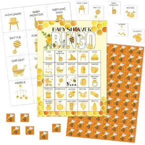 Bumble Bee Bingo Games Cards, Honeycombs Bingo Game Set, Honey Bee Baby Shower Bingo Party Game, Gender Reveal Party Bingo Supplies for Adults, Baby Shower Party Decorations -02
