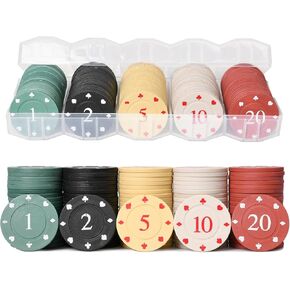 Poker Chips, Poker Chip Set, Numbered Poker Chips-1/2/5/10/20, Poker Chips 100 with Poker Chip Holder, Mini Poker Chips for Blackjack Texas Hold Travel Poker Chips Homes Parties(100 Pieces)