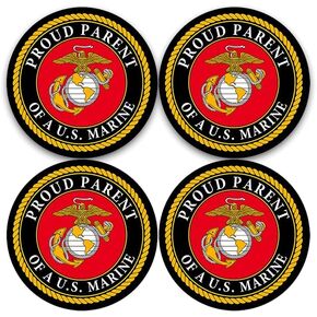 Round Proud Parent of A US Marine Sticker (dad mom Son Daughter Vinyl Decal United States Corps Logo (1.5 inch x 4 Stickers) USMC Licensed