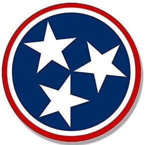 Round RED Tennessee 3 Stars Logo Sticker Decal (decal flag tn tenn) Size: 4 x 4 inch