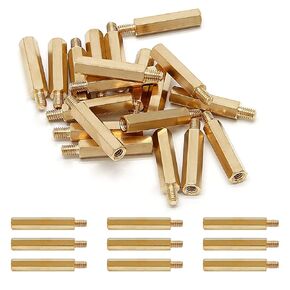M4 x 25 + 6mm Male to Female Brass Hex Standoff, Brass Standoff Spacers Standoffs, Pillar Spacer Screws Nuts for Computer Electronic Machine Circuit Board - 20pcs