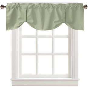 Sage Green Tie Up Valance Curtains for Windows, Kitchen Curtains Window Treatments, Farmhouse Sage Green Decor Short Window Shades Valances for Bedroom Bathroom Cafe 42"x12"