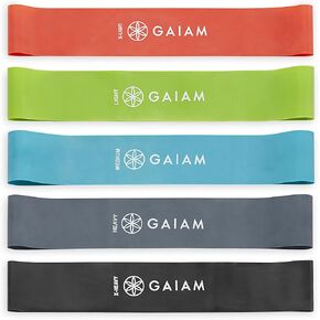 Gaiam Restore Mini Resistance Loop Bands - 5 Pack Booty Bands with 5 Resistance Levels - Loop Resistance Bands for Exercise and Rehab - Includes Guide and Carry Bag