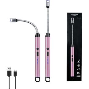 2 PCS Candle Lighter, Electric Lighter Arc Windproof Flameless with 360° Flexible Neck & LED Power Display,USB Rechargeable Lighter for BBQ, Grill, Camping, Fireplace, Stove