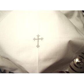 White Linen Altar Cloth with Silver Cross Embroidery 18 inches Square