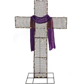 National Tree Company Easter Pre-Lit Cross Decoration, Beige, Easter Collection, 5 Feet