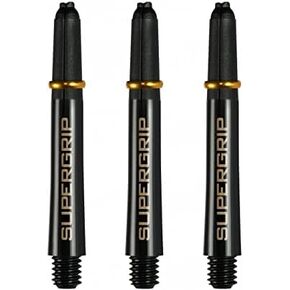 Harrows Supergrip Dart Shafts, Polycarbonate Stems, Machined Rings, Short 35mm, Black & Gold (3 Sets)