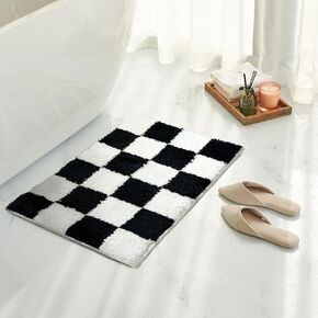 Tititex Luxury Cream White Checkered Grid Bathroom Rug, 24"x36" Classic Checkerboard Extra Soft and Absorbent Microfiber Bath Rugs, Non-Slip Plush Shaggy Bath Carpet for Bathroom Floor