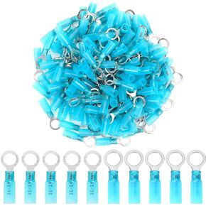 160 PCS 5/16'' Heat Shrink Ring Terminals (16-14 AWG), Insulated Ring Terminals, Nylon Eyelet Wire Connectors, Crimp Electrical Connectors, Marine Grade Ring Terminals for Auto, Audio (Blue)
