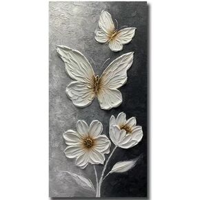 ART8YUQI 24x48 inch Oil Painting, Butterfly Playing with Flowers Wall Art Painting for Living Room, Bedroom, Dining Room, Kitchen, Bathroom, Office, Home Decor (Black & White) in Kuwait
