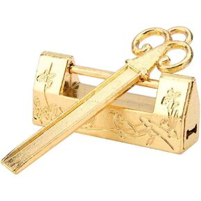Vintage Lock, Mini Chinese Traditional Mag Pie Flowers Padlock Decorative Lock with Key for Jewelry Box Drawer(Gold)