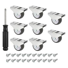 PATIKIL Mini Fixed Caster Wheel 1.5", 8 Pack TPE Rigid Roller with Metal Top Plate Screws for Furniture Small Cart Straight Line Movement, Brown