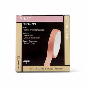Medline Pinc Zinc Oxide Fixation Tape, 1/2" x 5 yd., Ideal for Wound Care and First Aid, Pack of 6