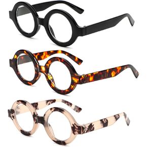 KoKoBin 3 Pack Oversized Round Reading Glasses for Women and Men Blue Light Blocking Comfortable Readers