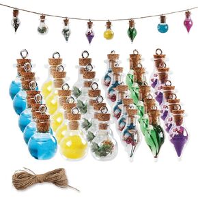 30 Pieces Mini Glass Bottles with Cork Stoppers,Empty 2 Shapes Small Wishing Bottle Clear Drifting Bottle Tiny Glass Jars with Hanging Rope for DIY Art Crafts, Birthday Christmas Party Favors