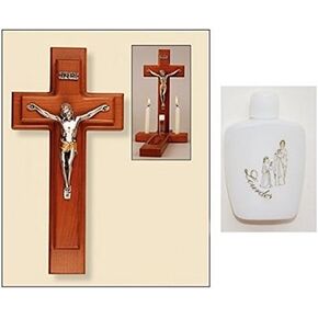 Sick Call Set - Wood Crucifix and Bottle of Lourdes Holy Water