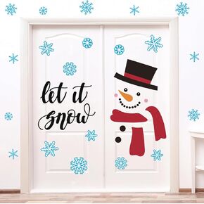 AnyDesign Christmas Door Stickers Snowman Let It Snow Decals Large Mural Stickers for Winter Xmas Home Refrigerator Wall Window Decor, 9.8 x 11.8 Inch, 8 Sheets