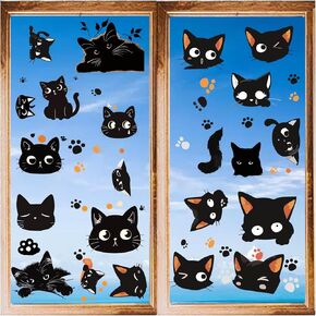 CRASPIRE Black Cats Theme Window Clings 8 Sheets PVC Waterproof Windows Stickers Self Adhesive Funny Cat Shape Paw Glass Window Decals Animals Sticker for Home Bathroom Kitchen Holiday Decoration
