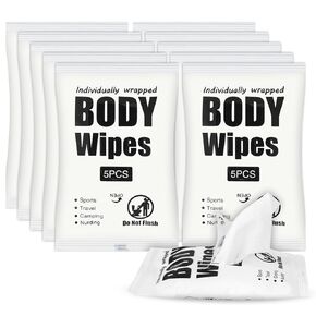 Body Wipes 50 PCS Wipes for Adults Disposable Wet Napkins Individually Wrapped Quick Hand Cleaning for Adults Bathing Traveling Camping Gym Car Elderly 10 Pack 9.1 * 7.1 in