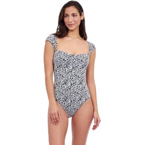 Profile by Gottex Plumeria Textured Leafy Print Stylish & Versatile Women’s Cap Sleeve One Piece Bathing Suit Swim Essential