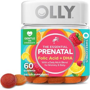 OLLY Essential Prenatal Gummy Multivitamin, Folic Acid, Vitamin D, Omega 3 DHA, Supports Healthy Growth and Brain Development, Citrus Berry - 84 Count