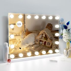 Vanity Mirror Makeup Mirror with Lights, 10X Magnification, Hollywood Lighted Vanity Mirror with 20 Dimmable LED Bulbs,3 Color Modes,Touch Control for Bedroom,Tabletop or Wall-Mounted