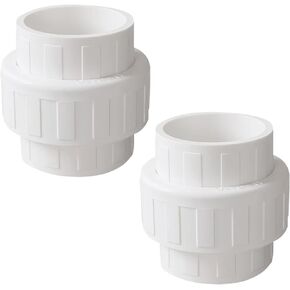 2 Pack 2" PVC Union Coupling Pipe Fitting (Socket x Socket), 2 inch PVC Slip Union PVC Adapter Coupling Schedule 40, EPDM O-Ring, White SCH 40