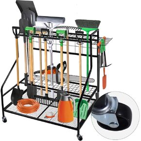 Garden Tool Organizer,Garden Tool Cart,Garden Tool Organizer for Garage, Garden Tool Rack, Up to 93 Long Handled Tools, Yard Tool Holder for Garage, Shed, Outdoor, Tool Stand, Black