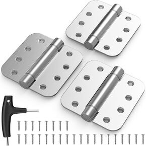 KOLET Self Closing Door Hinges, 4 x 4 Inches Door Hinges with Auto Close, 5/8" Radius Corners Spring Hinges, Heavy Duty Stainless Steel, Long-Lasting, Brushed Nickel, 3 Pack