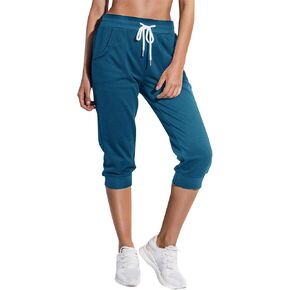 SPECIALMAGIC Women's Sweatpants Cropped Jogger French Terry Running Pants Lounge Loose Fit Drawstring Waist with Side Pockets Camouflage Army Green S