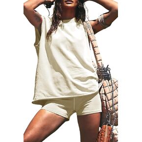 Lviefent 2 Piece Outfits for Women Oversized Tank Top Biker Shorts Sets Hot Shot Set Tracksuit Workout Set