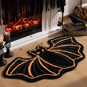 Phantoscope Happy Halloween Rug Ghost Shaped Area Rug, Soft Plush Mat for Front Door Living Bedroom Bathroom, Non-Slip Decorative Rug, Gothic Halloween Decor Door Mat, White/Purple 27.5 x 55 inch
