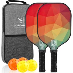 YC DGYCASI Pickleball Paddles Set of 2, 2024 USAPA Approved, Carbon Fiber Surface (CHS), Polypropylene Honeycomb Core, Anti-Slip, 2 Indoor Pickleball & 2 Outdoor Pickleball, Portable Carry Bag