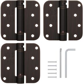 Haidms 3 Pack Self Closing Door Hinges 4 Inch Brushed Nickel Spring Hinge Adjustable Tension with 5/8" Radius Corner for Garage Exterior Interior Door